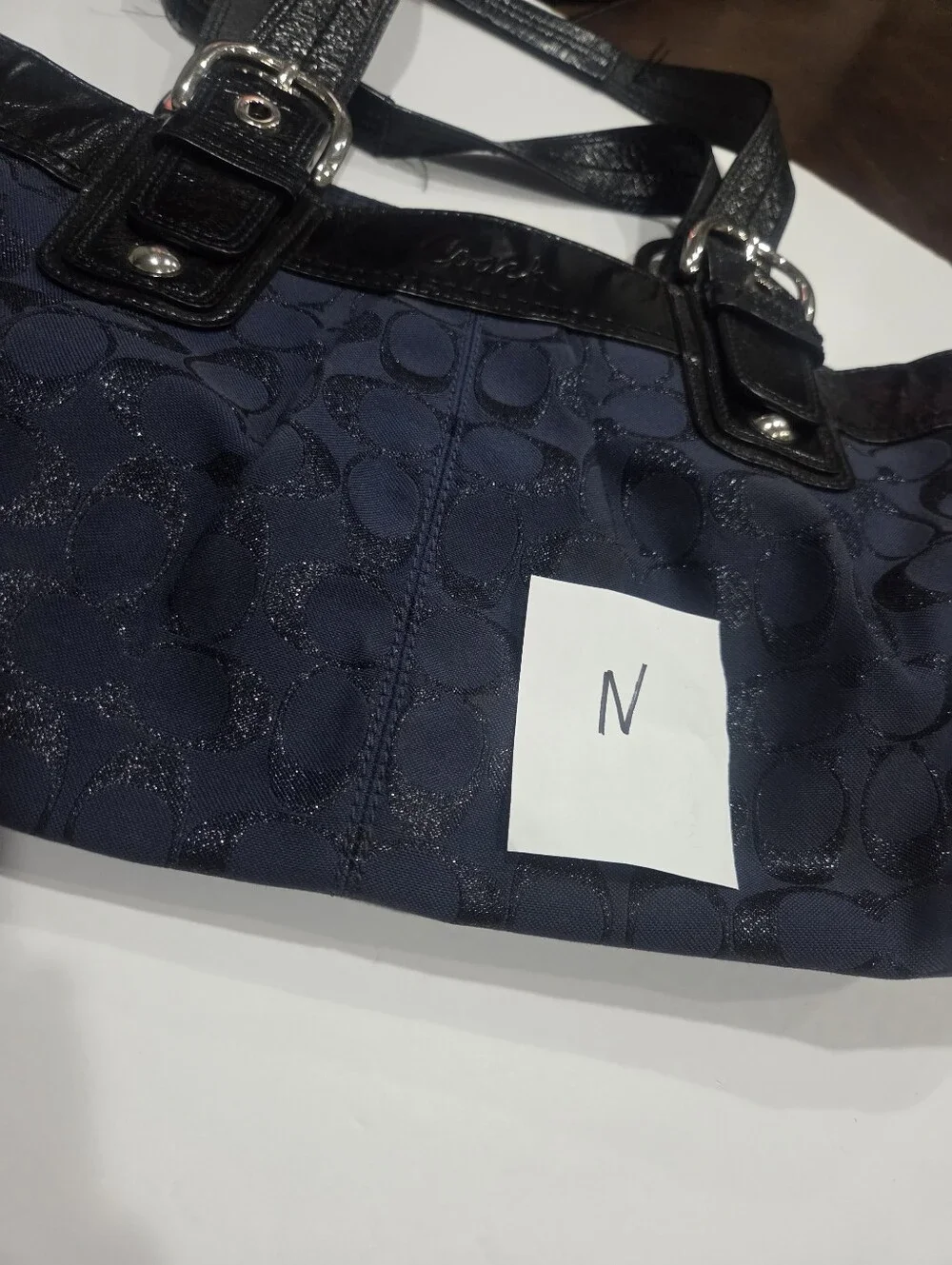Coach Soho  Signature Jacquard Shoulder Bag with Black Leather Trim 17×8×5in.